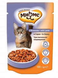 Мнямс Чувствительное пищеварение влажный корм для взрослых кошек с ягненком в соусе - 100 г (24 шт в уп)