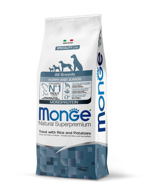 Monge Dog Speciality Line Monoprotein сухой корм для щенков всех пород с форелью, рисом и картофелем - 12 кг