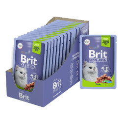 Brit Premium паучи для взрослых кошек с ягненком кусочки в желе - 85 г х 14 шт