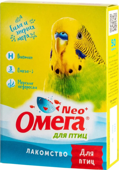 Омега Neo+ витаминизированное лакомство для птиц, с биотином - 50 г