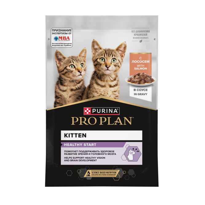 Purina Pro Plan Healthy Start влажный корм для котят, беременных и кормящих кошек, кусочки с лососем в соусе, в паучах - 85 г х 26 шт