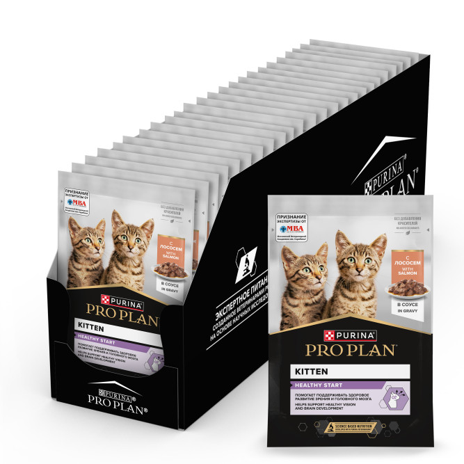 Purina Pro Plan Healthy Start влажный корм для котят, беременных и кормящих кошек, кусочки с лососем в соусе, в паучах - 85 г х 26 шт