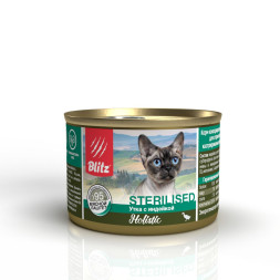 Blitz Holistic консервы для взрослых стерилизованных кошек и кастрированных котов с уткой и индейкой, паштет - 200 г х 24 шт