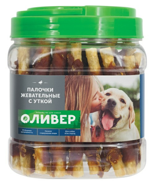 Оливер лакомство для собак всех пород палочки жевательные с уткой - 750 г