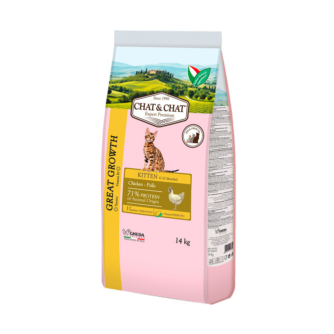 Chat&amp;Chat Kitten Great Growth Chicken сухой корм для котят с цыпленком - 14 кг