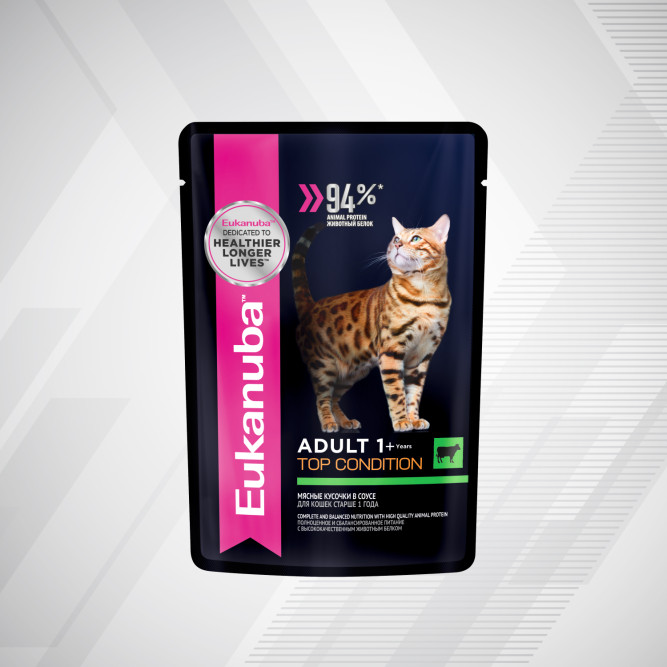 Eukanuba Adult Top Condition влажный корм для взрослых кошек с говядиной в соусе, в паучах - 85 г х 28 шт