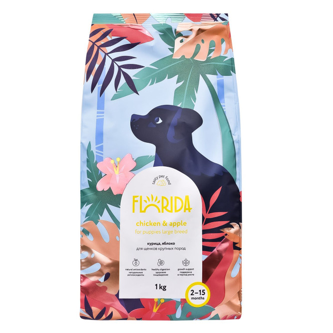 Florida сухой корм для щенков крупных пород с курицей и яблоком - 1 кг