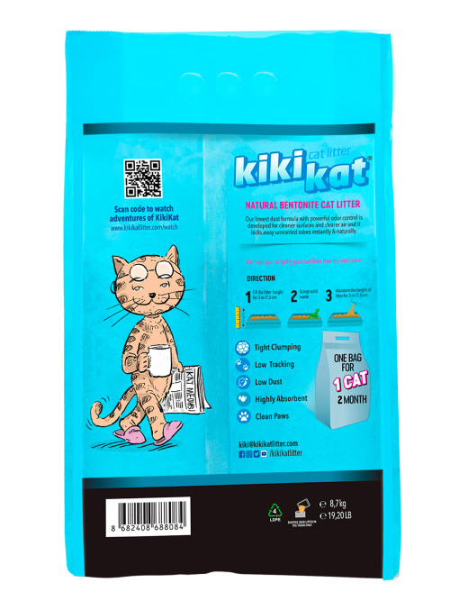 KikiKat комкующийся бентонитовый наполнитель для кошачьего туалета супер-белый "Активированный уголь" - 10 л