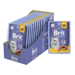 Brit Premium паучи для взрослых кошек с тунцом кусочки в желе - 85 г х 14 шт