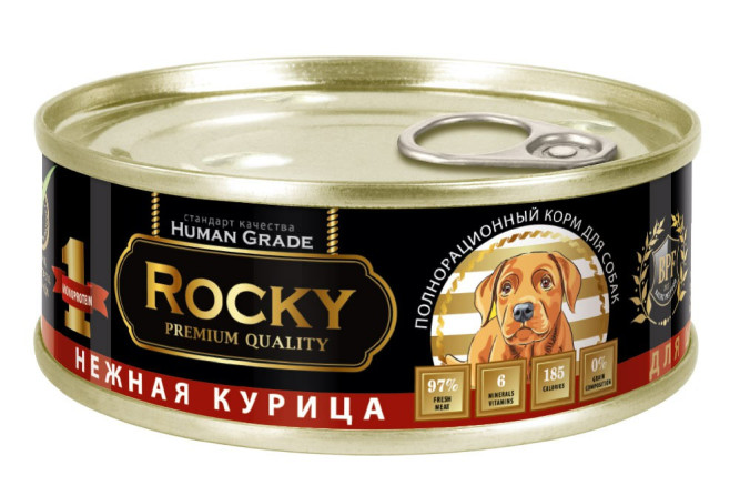 Rocky влажный монобелковый корм для щенков с нежной курицей, в консервах - 100 г х 24 шт