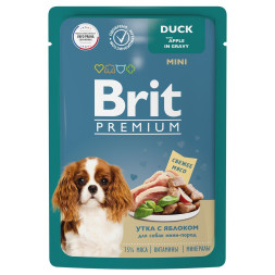 Brit Premium паучи для взрослых собак миниатюрных пород с уткой и яблоком в соусе - 85 г х 14 шт