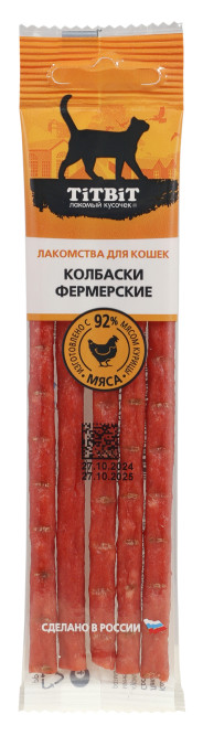 TiTBiT "Золотая коллекция" лакомство для кошек колбаски Фермерские - 20 г