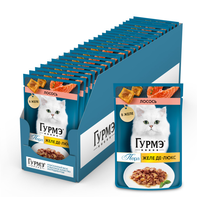 Гурмэ Желе Де-Люкс влажный корм для кошек с лососем в роскошном желе - 75 г х 26 шт