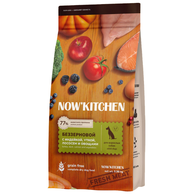 NOW' Kitchen сухой беззерновой корм для взрослых собак, со свежей индейкой, уткой и лососем - 9,98 кг