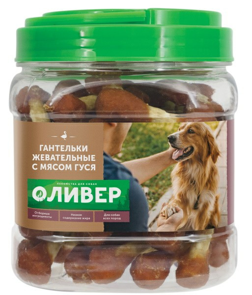 Оливер лакомство для собак всех пород гантельки жевательные с мясом гуся - 750 г