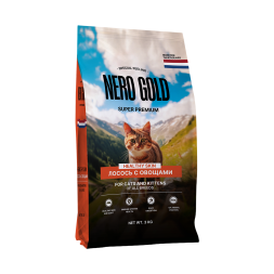 Nero Gold Super Premium сухой корм для кошек и котят с лососем и овощами - 3 кг
