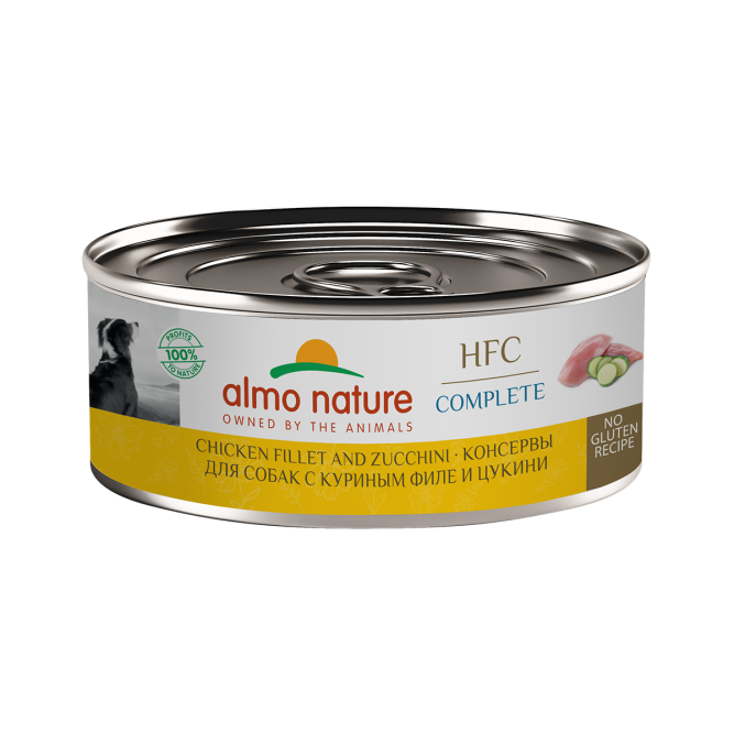 Almo Nature HFC Complete Chicken and Zucchini влажный корм для взрослых собак и щенков с 3-х месяцев, с куриным филе и цукини, в консервах - 100 г х 12 шт