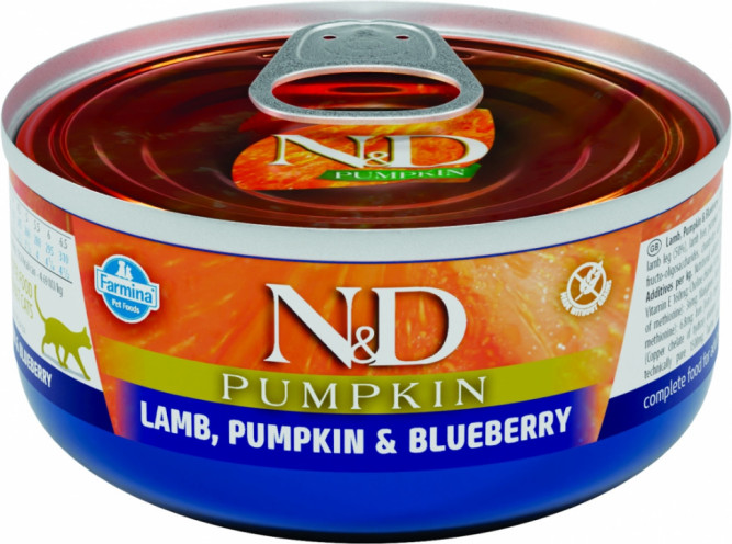 Farmina N&amp;D Cat Lamb, Pumpkin &amp; Blueberry влажный беззерновой корм для взрослых кошек с тыквой, ягненком и черникой - 70 г х 30 шт