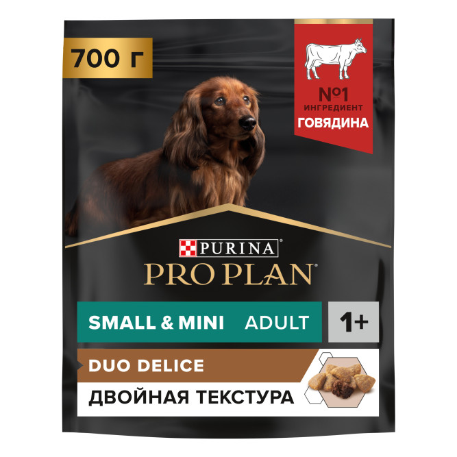 Pro Plan Adult Duo Delice сухой корм для взрослых собак мелких и карликовых пород с двойной текстурой гранул, с говядиной - 700 г