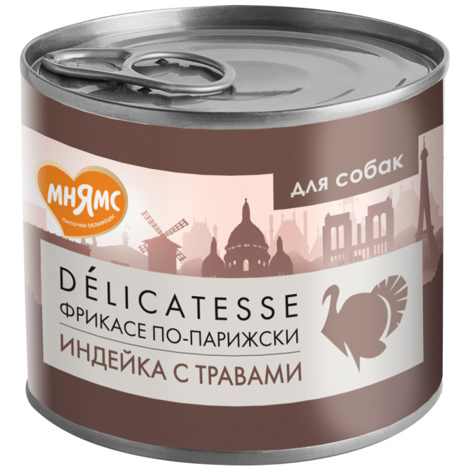 Мнямс Delicatesse "Фрикасе по-парижски" влажный корм для собак паштет из индейки с травами, в консервах - 200 г х 6 шт (+ 6 шт В ПОДАРОК)