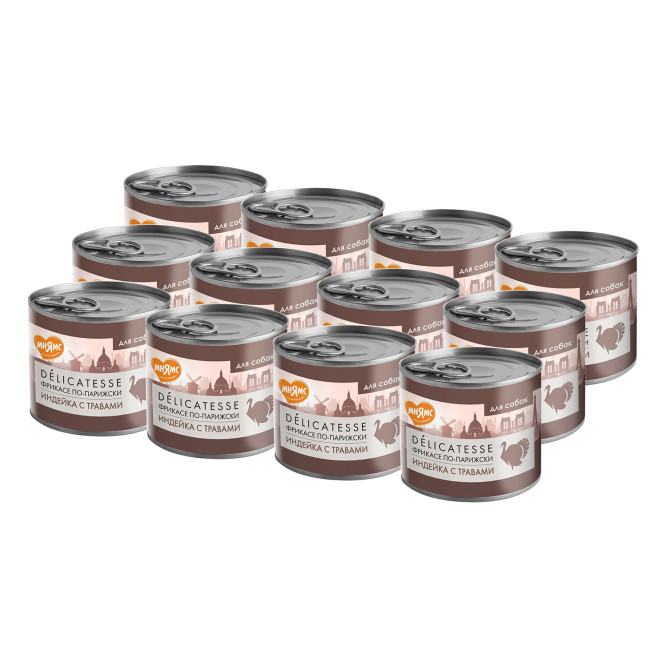 Мнямс Delicatesse "Фрикасе по-парижски" влажный корм для собак паштет из индейки с травами, в консервах - 200 г х 6 шт (+ 6 шт В ПОДАРОК)