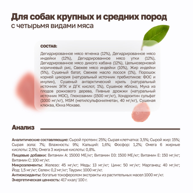 Grandorf сухой корм для взрослых собак средних и крупных пород с четырьмя видами мяса - 1 кг