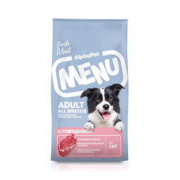 AlphaPet MENU сухой корм для взрослых собак всех пород с говядиной - 2 кг