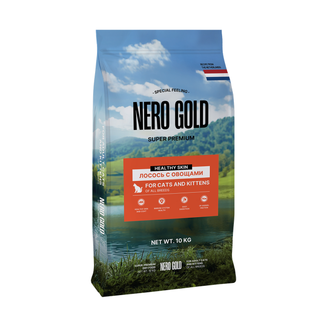 Nero Gold Супер-премиум сухой корм для кошек и котят с лососем и овощами - 10 кг