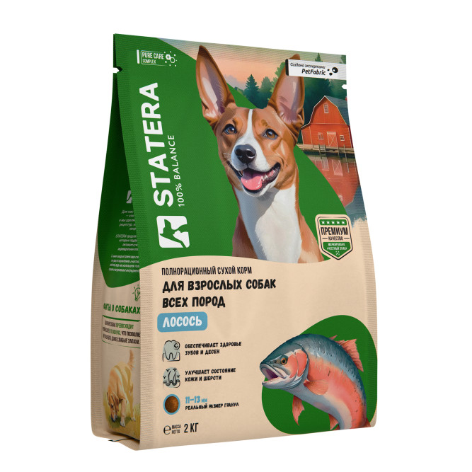 Statera сухой полнорационный корм для взрослых собак всех пород, с лососем - 2 кг