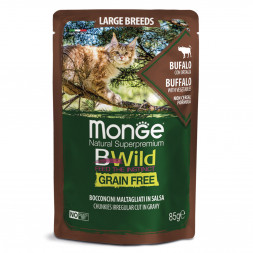 Monge Cat BWild Grain Free влажный беззерновой корм для взрослых кошек с мясом буйвола и овощами в паучах 85 г