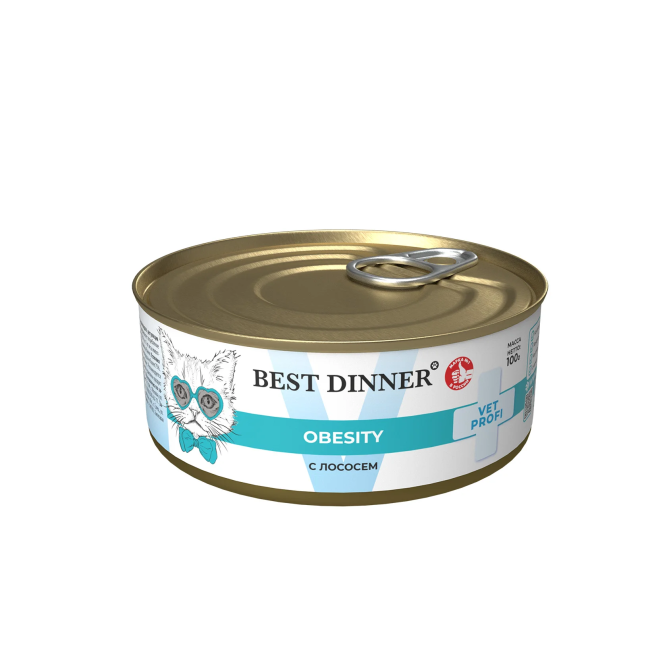 Best Dinner Vet Profi Obesity влажный диетический корм для снижения и контроля избыточной массы тела у взрослых кошек, с лососем, в консервах - 100 г х 12 шт