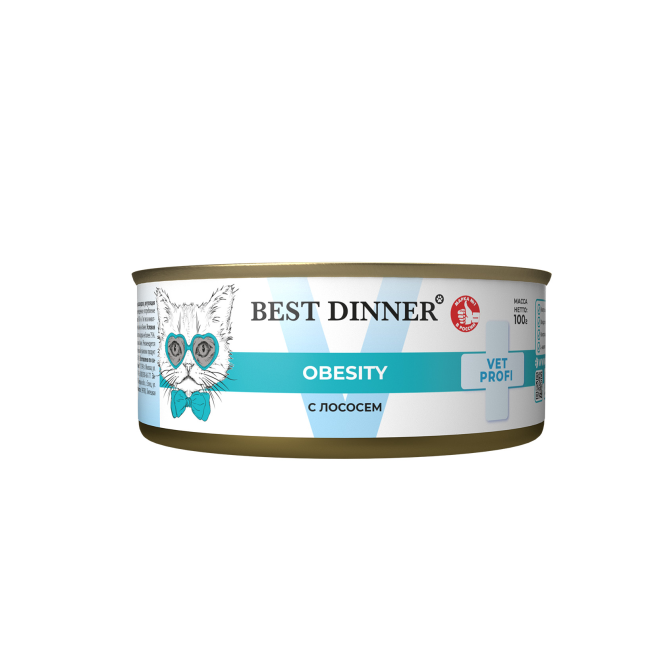 Best Dinner Vet Profi Obesity влажный диетический корм для снижения и контроля избыточной массы тела у взрослых кошек, с лососем, в консервах - 100 г х 12 шт
