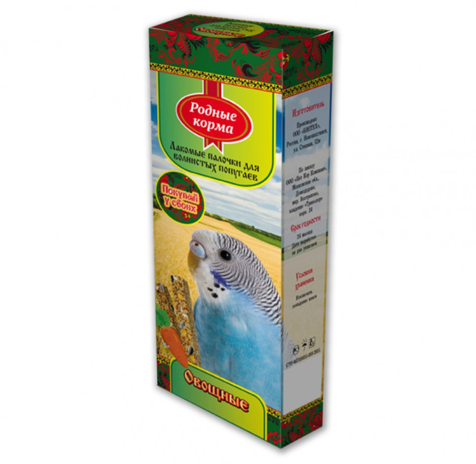 Родные Корма зерновая палочка для попугаев с овощами