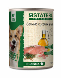 Statera полнорационный влажный корм для взрослых собак сочные кусочки в желе с индейкой, в консервах - 400 г х 6 шт