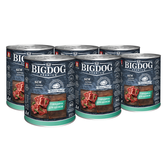 Зоогурман BIG DOG Premium влажный корм для щенков крупных и средних пород с говядиной, в консервах - 850 г х 6 шт