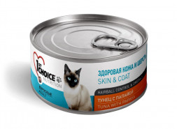 1st Choice Skin &amp; Coat влажный корм для взрослых кошек для кожи и шерсти с тунцом и папайей в консервах - 85 г