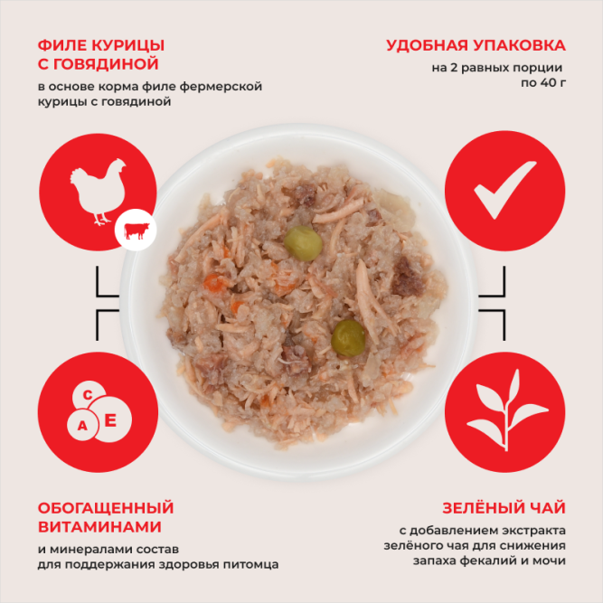 Inaba Twins влажный дополнительный корм для взрослых собак всех пород с куриным филе, овощами и говядиной в желе, в паучах - 80 г х 12 шт