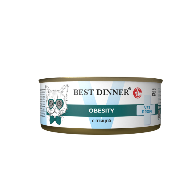 Best Dinner Vet Profi Obesity влажный диетический корм для снижения и контроля избыточной массы тела у взрослых кошек, с птицей, в консервах - 100 г х 12 шт