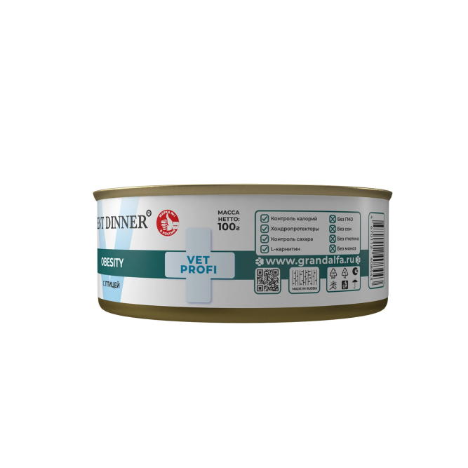 Best Dinner Vet Profi Obesity влажный диетический корм для снижения и контроля избыточной массы тела у взрослых кошек, с птицей, в консервах - 100 г х 12 шт
