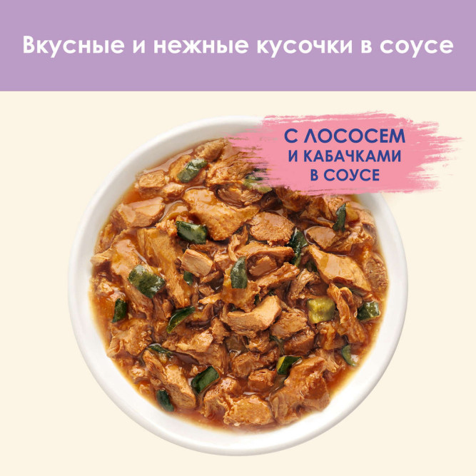 Purina Cat Chow Adult Sensitive паучи для взрослых кошек с чувствительным пищеварением с лососем и кабачками - 85 г х 26 шт