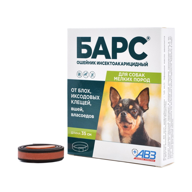 Барс ошейник инсектоакарицидный для собак мелких пород для защита от блох на 5 мес, от клещей на 4 мес - 35 см