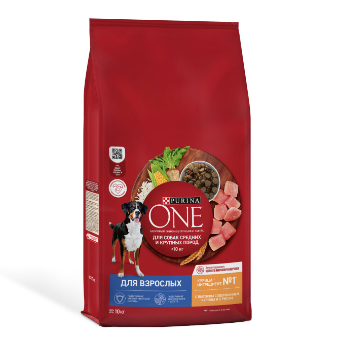 Purina ONE сухой корм для взрослых собак средних и крупных пород с курицей и рисом - 10 кг
