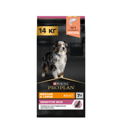 Pro Plan Medium &amp; Large Athletic Sensitive Skin 7+ сухой корм для взрослых собак крупных пород старше 7 лет с атлетическим телосложением с чувствительной кожей с лососем и рисом - 14 кг