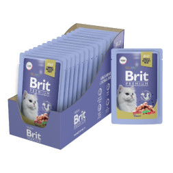 Brit Premium паучи для взрослых кошек с форелью кусочки в желе - 85 г х 14 шт