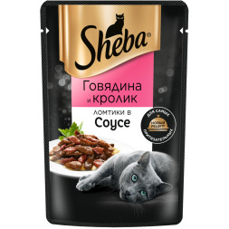 Sheba влажный корм для кошек ломтики с говядиной и кроликом, в соусе, в паучах - 75 г х 28 шт