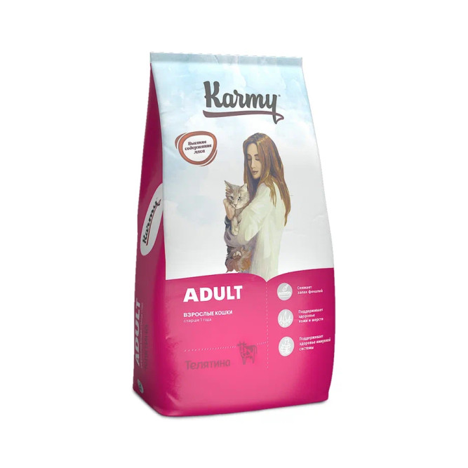 Karmy Adult полнорационный сухой корм для взрослых кошек, с телятиной - 10 кг