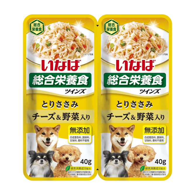 Inaba Twins влажный дополнительный корм для взрослых собак всех пород с куриным филе, овощами и сыром в желе, в паучах - 80 г х 12 шт