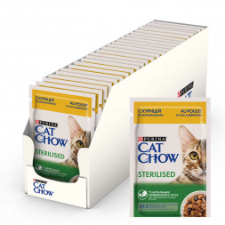 Purina Cat Chow Sterilised паучи для стерилизованных кошек с курицей и баклажанами - 85 г х 26 шт