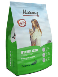 Karmy Sterilized сухой корм для взрослых стерилизованных кошек с лососем - 1,5 кг