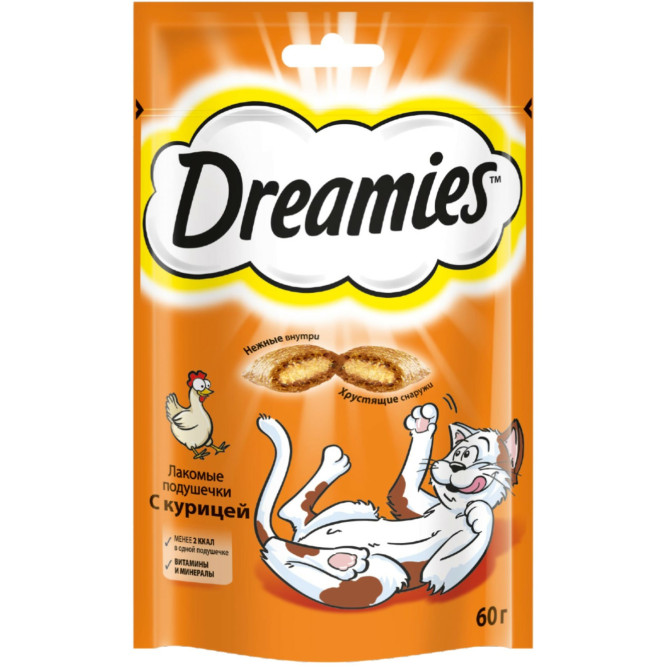 Dreamies лакомые подушечки для кошек с курицей - 60 г